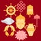 Buddhist symbolism, The 8 Auspicious Symbols of Buddhism, Right-coiled White Conch, Precious Umbrella, Victory Banner, Golden Fish