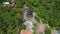 Buddhist temple Brahma Vihara Arama with statues gods. aerial view balinese temple, old hindu architecture, Bali