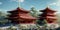 Buddhist temple in hilly landscape ai Generated, generative AI, CGI graphics