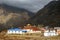 A Buddhist temple at Muktinath, Nepal on the Annapurna Circuit. Below Thorong La pass, With the Himalayas behind