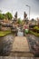 Buddhist temple in the rain. The Brahmavihara Arama Temple with beautiful gardens and monastery. Tropical plants, Banjar, Bali