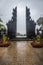 Buddhist temple in the rain. The Brahmavihara Arama Temple with beautiful gardens and monastery. Tropical plants, Banjar, Bali