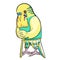 Budgerigar old in pants leans on a stick. vector illustration