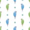 Budgerigar seamless pattern vector isolated on white background. Cute green, and blue budgerigars with decorative dots.