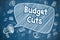 Budget Cuts - Cartoon Illustration on Blue Chalkboard.