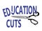 Budget cuts, Education, with scissors, on white