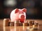 Budget and Saving Money Concept for Financial Accounting: Woman Hand Putting Coin in Piggy Bank