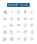 Budget travel line icons signs set. Design collection of Cheap, Budget, Affordable, Frugal, Economy, Discount, Pursue