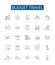 Budget travel line icons signs set. Design collection of Cheap, Budget, Affordable, Frugal, Economy, Discount, Pursue