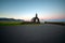 Budir church in Snaefellsness peninsula in the Icelandic countryside near Reykjavik during blue hour and sunset.