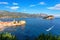 Budva coastline aerial panorama, view on the Old Town, Montenegro