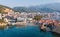 Budva. Montenegro. View of the city from above. Aerial photography. Dawn