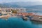 Budva. Montenegro. View of the city from above. Aerial photography. Dawn