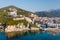 Budva. Montenegro. View of the city from above. Aerial photography. Dawn