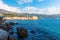 Budva old town buildings and coastline, Montenegro