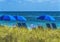 Bue Umbrellas Beach Bathers Blue Ocean Fort Lauderdale Florida
