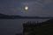 Bueng Kan, Thailand, January 26, 2024 Full moon and happy tourists on big rock in Mekhong river in Northeastern of Thailand