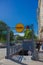 BUENOS AIRES, ARGENTINA - MAY 02, 2016: entrance to a subway station, on a sidewalk, with trees and sky background