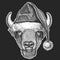 Buffalo, bison,ox, bull Christmas, new year celebration. Santa Claus winter hat. Xmas headdress.