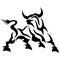 The buffalo is a black silhouette drawn in various curvy lines in a flat style. Bull tattoo, logo, apparel design emblem