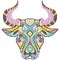 Buffalo. Bull head silhouette in pastel colors on a white isolated background. Sticker and embroidery design. Pixel art. Logo
