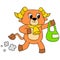 Buffalo carrying groceries with happy hearts after shopping. doodle icon image kawaii