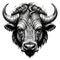 Buffalo face tribal tattoo. isolated wildlife symbol on white or transparent background