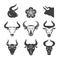 Buffalo head logo. Set of black and white bulls logos.