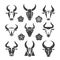 Buffalo head logo. Set of black and white bulls logos.