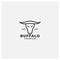 Buffalo head long horn minimalist logo design