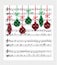 Buffalo plaid Christmas tree toys on the background of the music page. Christmas and New Year pattern at Buffalo Plaid. Festive