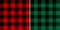 Buffalo plaid pattern set in black, red, green. Seamless tartan check graphic vector for tablecloth, gift paper, flannel shirt.