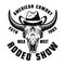 Buffalo skull in cowboy hat vector monochrome emblem, badge, label, logo or apparel design for rodeo show isolated on