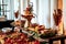 a buffet with different types of food on the table at a formal event