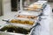 Buffet of Nigerian food served at celebration