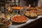 buffet-style pizza bar, with a variety of pies and ingredients for guests to choose from