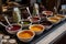 buffet with variety of sauces to accompany the selection of food items