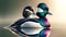 Bufflehead Ducks Colorful Multi-colored Plumage Swimming Marsh Waterfowl Springtime Morning Sunrise AI Generated