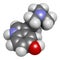 Bufotenin molecule. Tryptamine present in several psychedelic toads. 3D rendering. Atoms are represented as spheres with