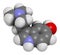 Bufotenin molecule. Tryptamine present in several psychedelic toads. 3D rendering. Atoms are represented as spheres with