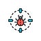 Bug in target sight, virus flat color line icon.