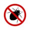 Bug warning sign, vector icon, flat design. Stop insect bug, black contour, isolated on white background