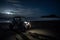 buggy car and northern lights beach. Neural network AI generated