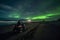 buggy car and northern lights beach. Neural network AI generated