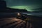 buggy car and northern lights beach. Neural network AI generated