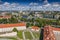 Buidings of national museum and aerial view of Neris river and Vilnius cityscape from Gediminas Castle, Vilnius, Lithuania