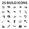 Build, repair 25 black simple icons set for