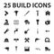 Build, repair 25 black simple icons set