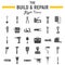 Build and Repair glyph icon set, construction sign