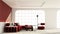 Build up Interior in art minimalist style in the living room. using wood red material